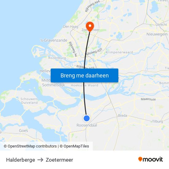 Halderberge to Zoetermeer map