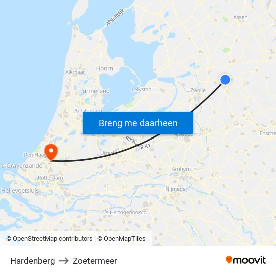 Hardenberg to Zoetermeer map