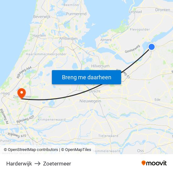 Harderwijk to Zoetermeer map