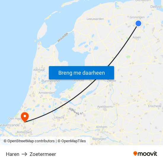 Haren to Zoetermeer map