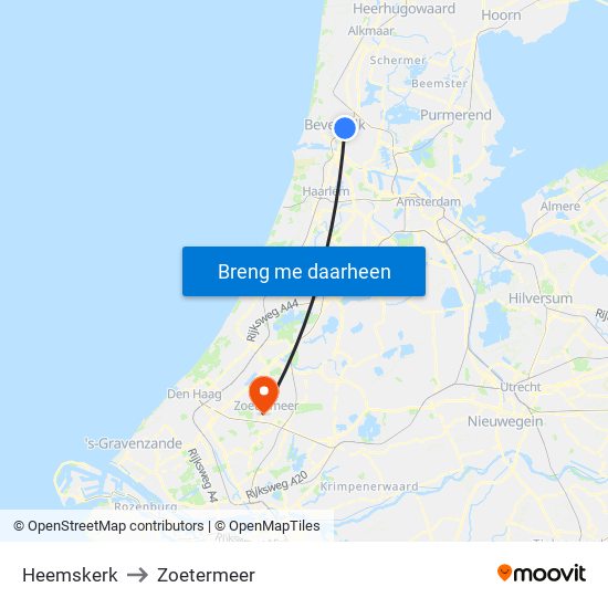 Heemskerk to Zoetermeer map