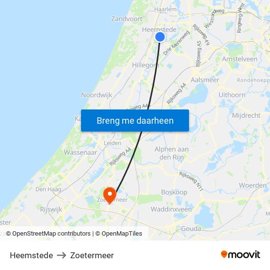 Heemstede to Zoetermeer map