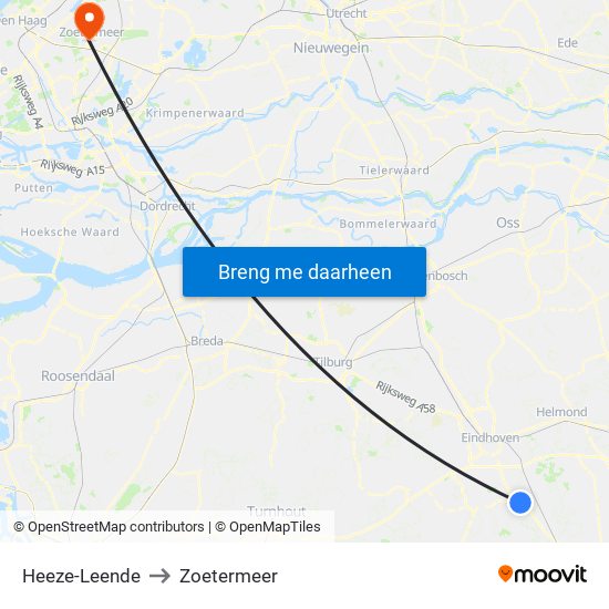 Heeze-Leende to Zoetermeer map