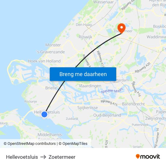 Hellevoetsluis to Zoetermeer map
