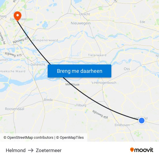 Helmond to Zoetermeer map