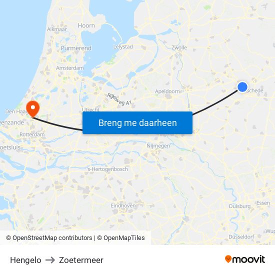Hengelo to Zoetermeer map