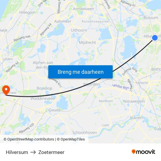 Hilversum to Zoetermeer map