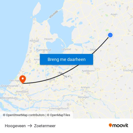 Hoogeveen to Zoetermeer map