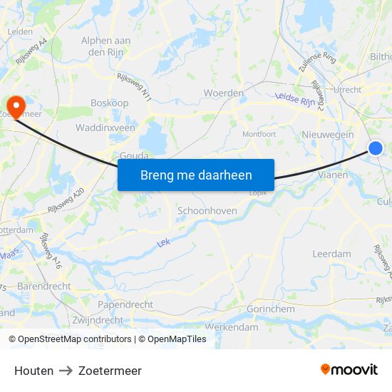 Houten to Zoetermeer map