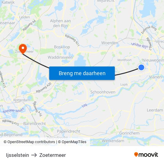 Ijsselstein to Zoetermeer map