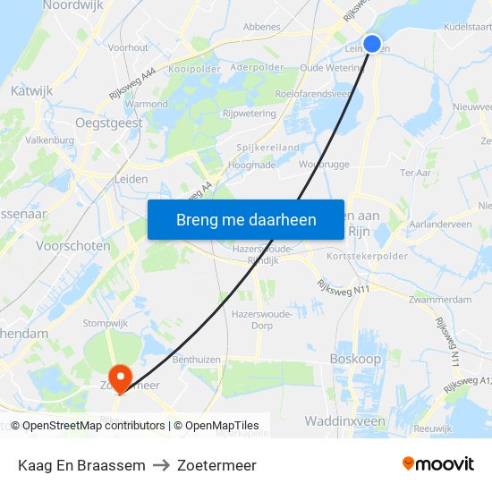 Kaag En Braassem to Zoetermeer map