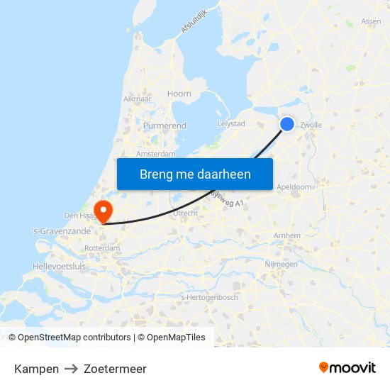 Kampen to Zoetermeer map