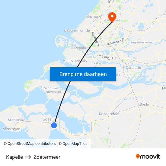 Kapelle to Zoetermeer map