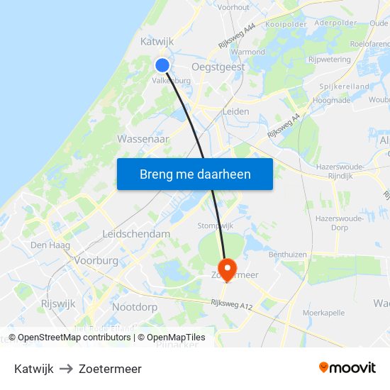 Katwijk to Zoetermeer map