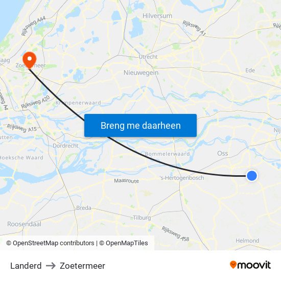 Landerd to Zoetermeer map