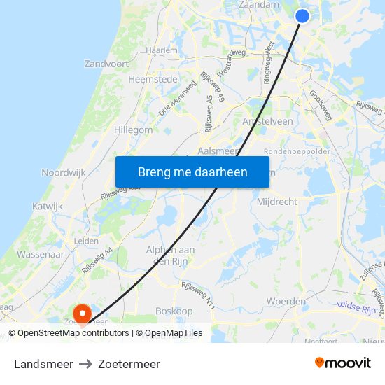 Landsmeer to Zoetermeer map