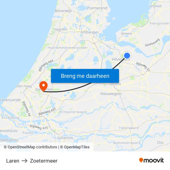 Laren to Zoetermeer map