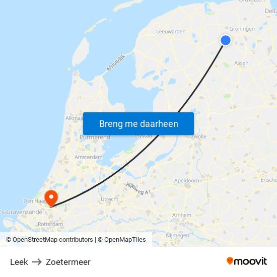 Leek to Zoetermeer map