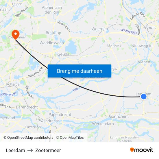 Leerdam to Zoetermeer map