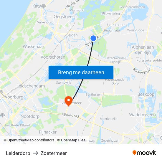 Leiderdorp to Zoetermeer map