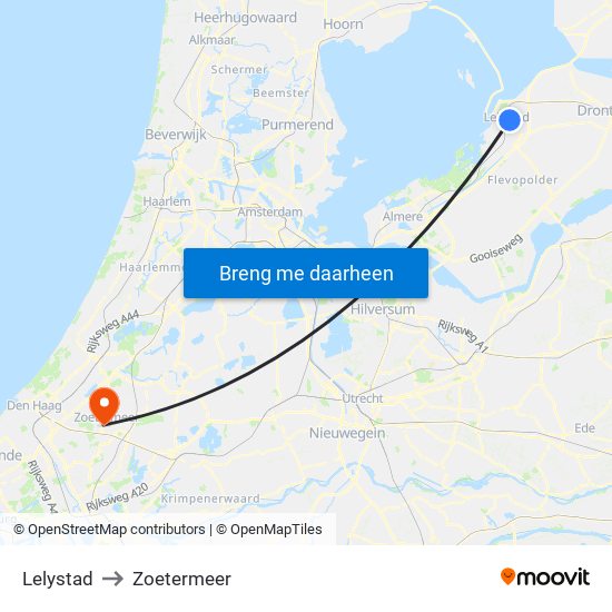 Lelystad to Zoetermeer map