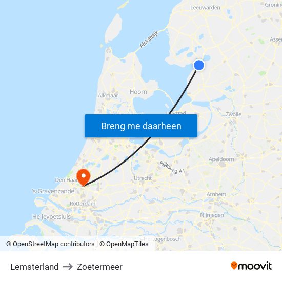 Lemsterland to Zoetermeer map