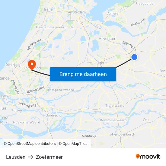 Leusden to Zoetermeer map
