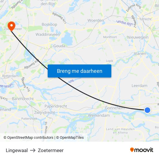 Lingewaal to Zoetermeer map