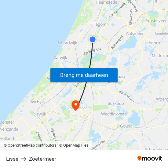 Lisse to Zoetermeer map