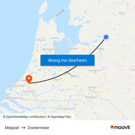 Meppel to Zoetermeer map