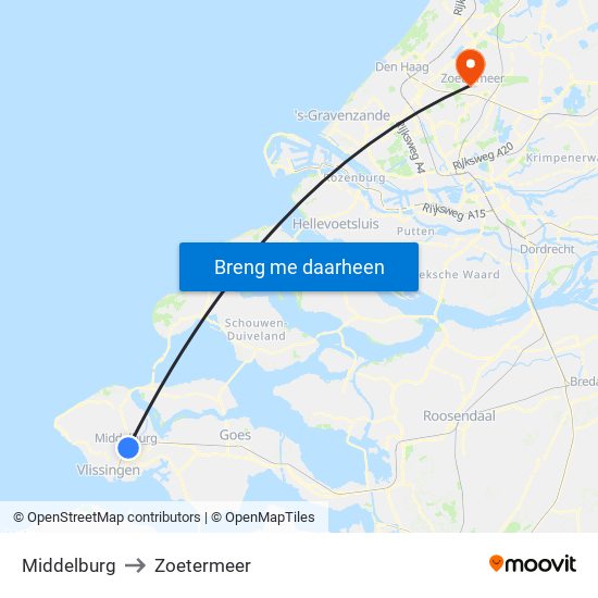 Middelburg to Zoetermeer map