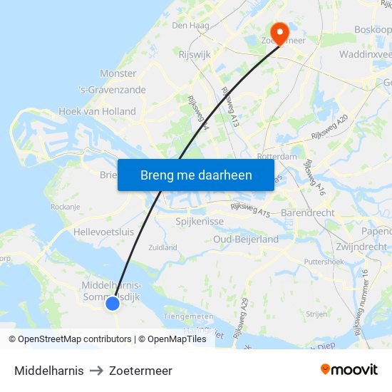 Middelharnis to Zoetermeer map