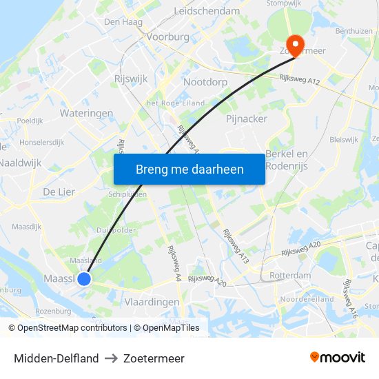 Midden-Delfland to Zoetermeer map