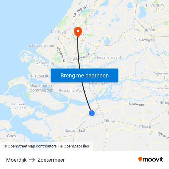 Moerdijk to Zoetermeer map