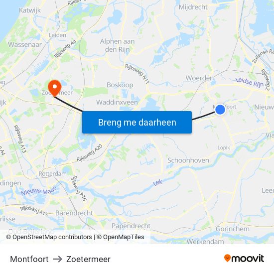 Montfoort to Zoetermeer map