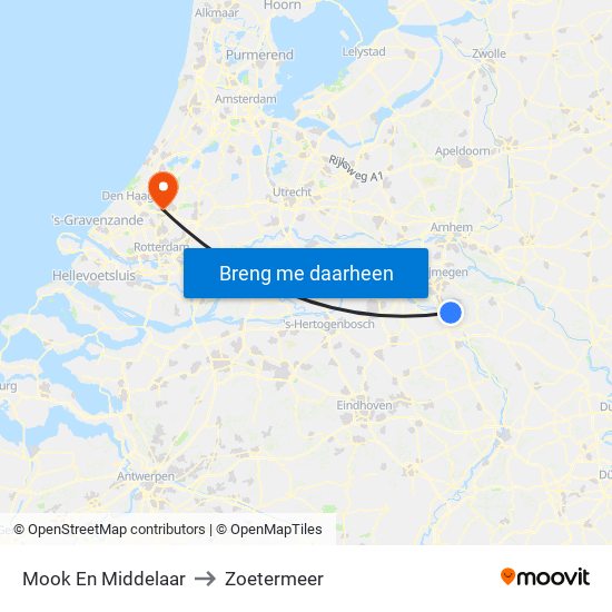 Mook En Middelaar to Zoetermeer map
