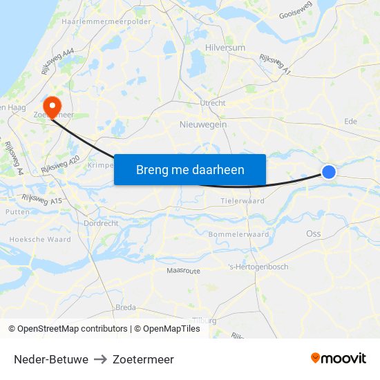 Neder-Betuwe to Zoetermeer map
