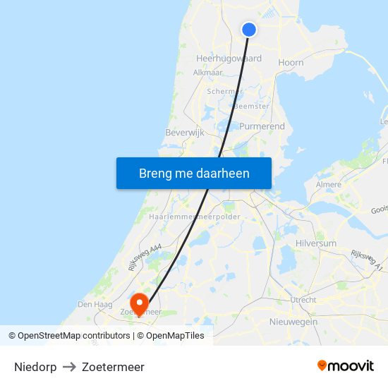 Niedorp to Zoetermeer map