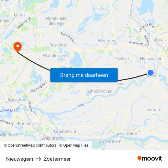 Nieuwegein to Zoetermeer map