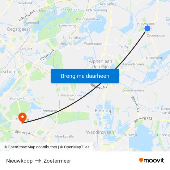 Nieuwkoop to Zoetermeer map