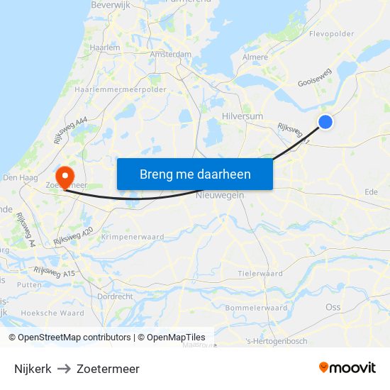 Nijkerk to Zoetermeer map