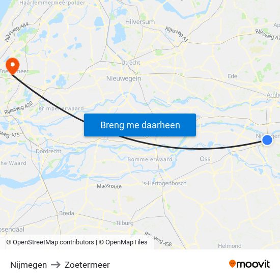 Nijmegen to Zoetermeer map