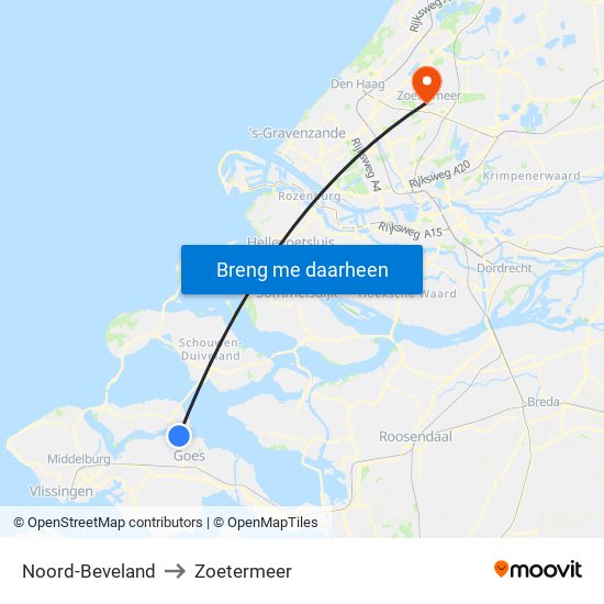 Noord-Beveland to Zoetermeer map
