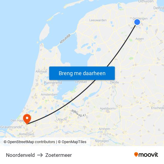 Noordenveld to Zoetermeer map
