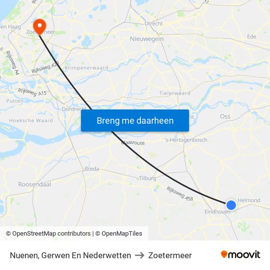 Nuenen, Gerwen En Nederwetten to Zoetermeer map