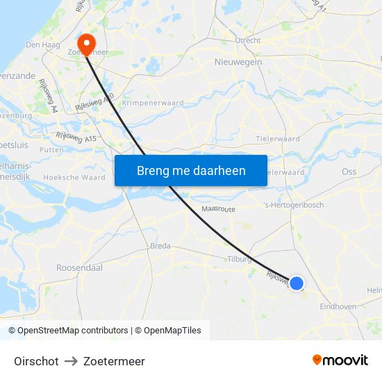 Oirschot to Zoetermeer map