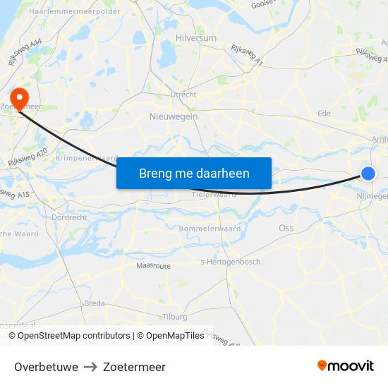 Overbetuwe to Zoetermeer map