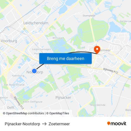 Pijnacker-Nootdorp to Zoetermeer map