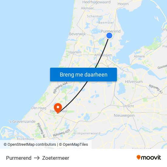 Purmerend to Zoetermeer map
