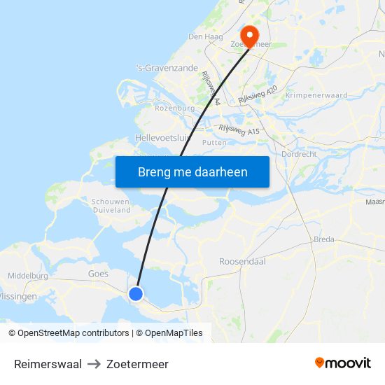 Reimerswaal to Zoetermeer map